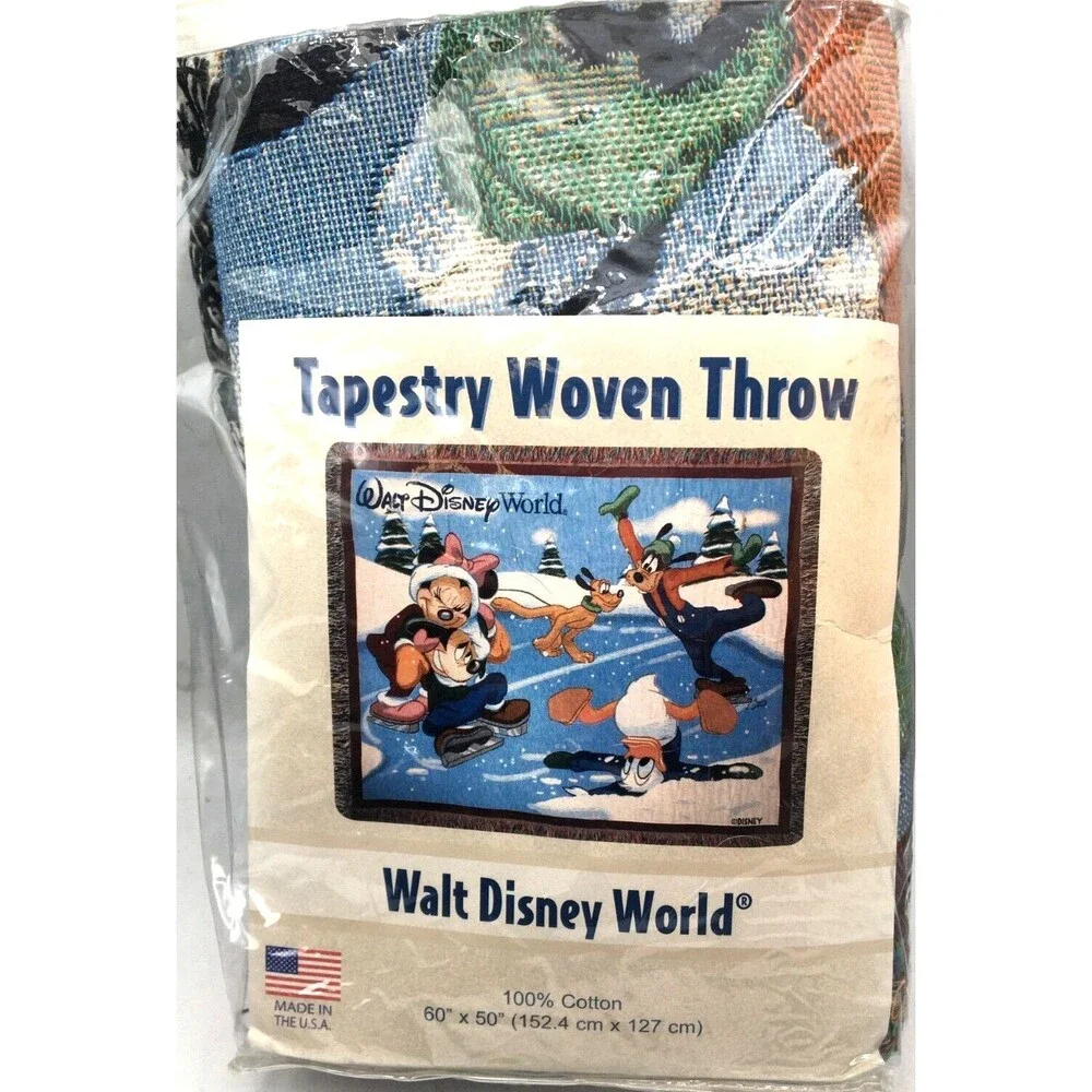 Disney World Vintage Tapestry Woven Throw Minnie Donald RN84167 Winter Holidays